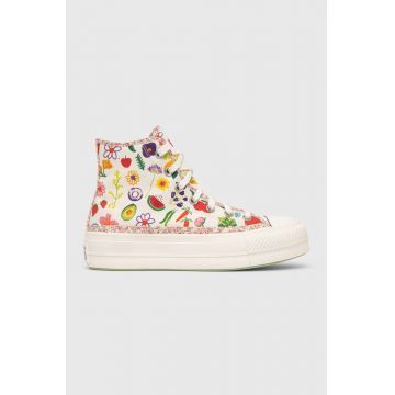 Converse tenisi Chuck Taylor All Star Lift HI femei, culoarea alb, A06063C