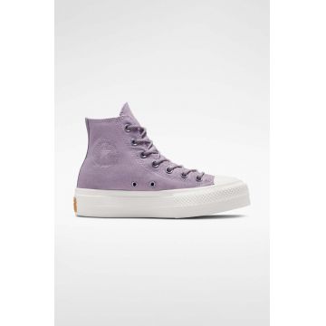 Converse tenisi Chuck Taylor All Star Lift HI femei, culoarea violet, A05014C