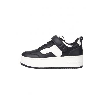 Pantofi sport flatform din piele cu inchidere velcro