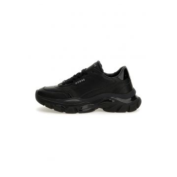 Pantofi sport demi-wedge de piele cu garnituri de piele ecologica