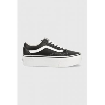Vans tenisi de piele Old Skool Stackform femei, culoarea negru, VN0A7Q5MBPB1