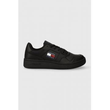 Tommy Jeans sneakers din piele TJW RETRO BASKET ESS culoarea negru, EN0EN02434