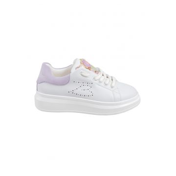 Pantofi sport din piele cu aplicatii cu strasuri