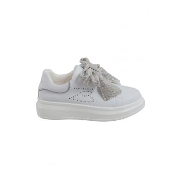 Pantofi sport din piele cu talpa wedge si detaliu cu funda