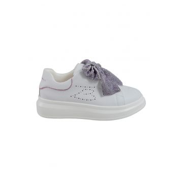 Pantofi sport din piele cu talpa wedge si detaliu cu funda