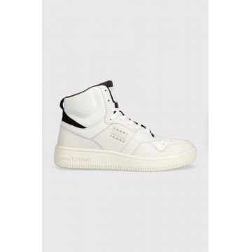 Tommy Jeans sneakers din piele TJM BASKET MID LEATHER culoarea alb, EM0EM01258