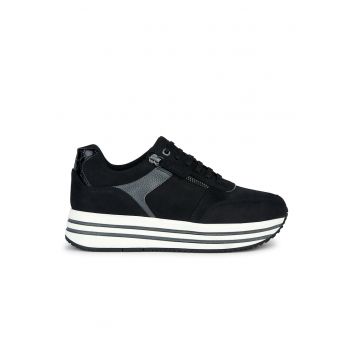 Pantofi sport de piele nabuc cu insertii de piele ecologica
