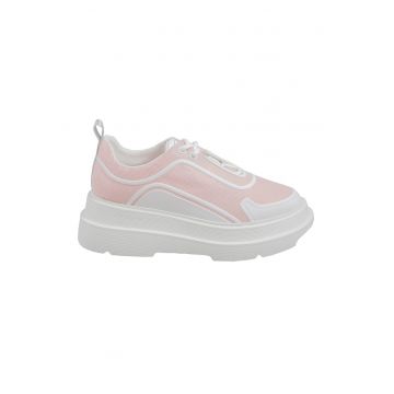 Pantofi sport demi-wedge cu garnituri de piele