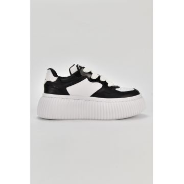 Pantofi sport wedge de piele cu detalii perforate