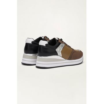 Pantofi sport cu talpa wedge si model colorblock