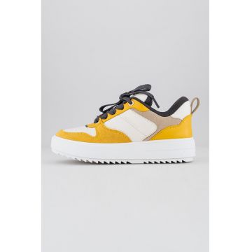 Pantofi sport de piele si piele intoarsa - Portocaliu/Alb murdar