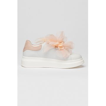 Pantofi sport din piele cu aplicatii din tul