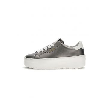 Pantofi sport wedge de piele cu garnitura de piele ecologica