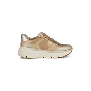 Pantofi sport din piele si piele ecologica - Auriu/Maro deschis