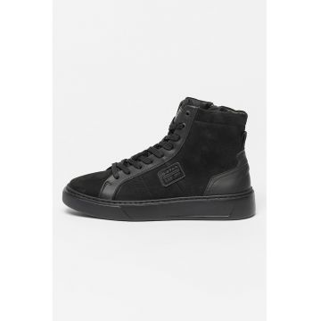 Pantofi sport high-top de piele si piele intoarsa