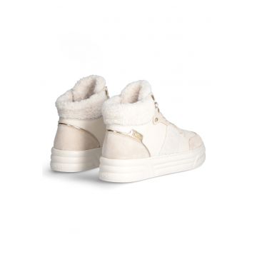 Pantofi sport mid-high de piele si piele intoarsa cu garnituri de blana sheraling sintetica