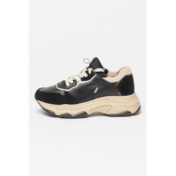 Pantofi sport wedge cu insertii de piele intoarsa