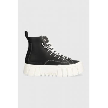 Tommy Jeans tenisi de piele TJW PLATFORM MC femei, culoarea negru, EN0EN02498