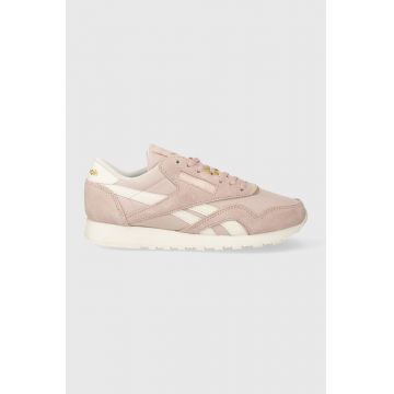 Reebok sneakers din piele întoarsă Classic Nylon culoarea roz