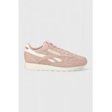 Reebok sneakers din piele întoarsă culoarea roz