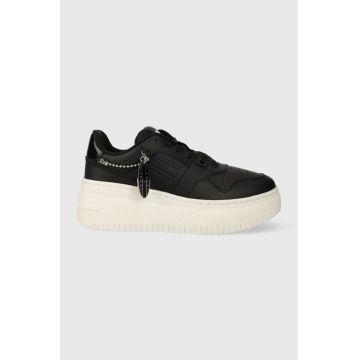 Tommy Jeans sneakers TJW RETRO BASKET FLATFORM CHARM culoarea negru, EN0EN02421