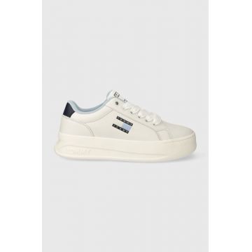 Tommy Jeans sneakers din piele TJW CITY FLATFORM culoarea alb, EN0EN02500