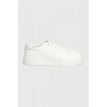 Tommy Jeans tenisi TJW FOXING FLATFORM SNEAKER femei, culoarea alb, EN0EN02480