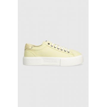 Tommy Jeans tenisi TJW FOXING FLATFORM SNEAKER femei, culoarea galben, EN0EN02480