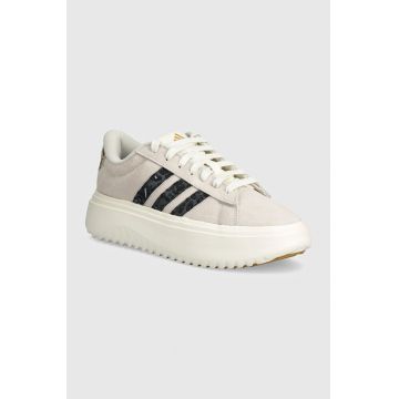adidas sneakers din piele intoarsă Grand Court Platform culoarea bej, IE3620
