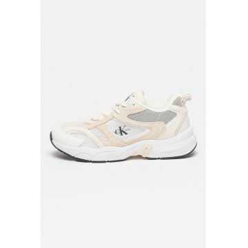 Pantofi sport cu insertii de piele si piele intoarsa