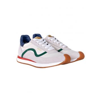 Pantofi sport de piele intoarsa cu garnituri textile 26673 - Alb murdar