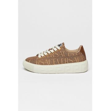 Pantofi sport de piele si jacquard cu logo