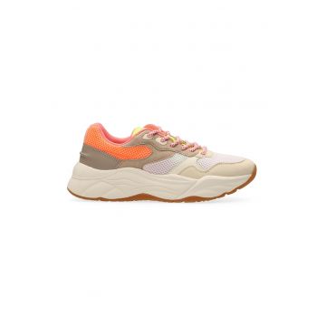 Pantofi sport din plasa cu insertii din piele intoarsa