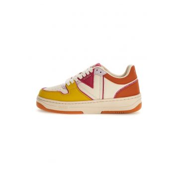 Eco-Leather Sneakers With Colorblock Aspect