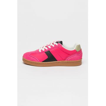 Pantofi sport cu insertii de piele si piele intoarsa