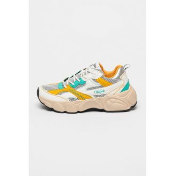 Pantofi sport cu model colorblock si garnituri de plasa