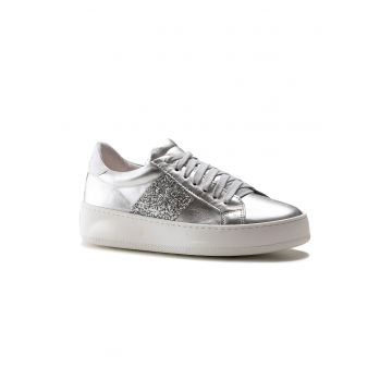 Pantofi sport de piele cu aspect metalic