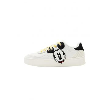Pantofi sport de piele ecologica cu imprimeu Mickey Mouse