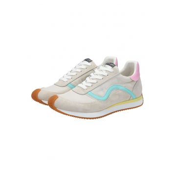 Pantofi sport de piele intoarsa cu garnituri textile 26673 - Bej/Roz/Albastru