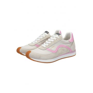 Pantofi sport de piele intoarsa cu garnituri textile 26673 - Bej/Roz