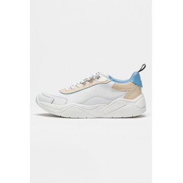 Pantofi sport din piele cu garnituri cusute si model colorblock