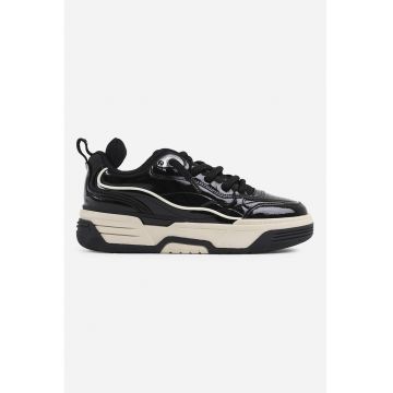 Pantofi sport din piele ecologica cu aspect lacuit