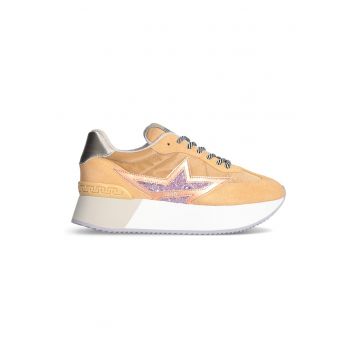 Pantofi sport wedge cu garnituri de piele