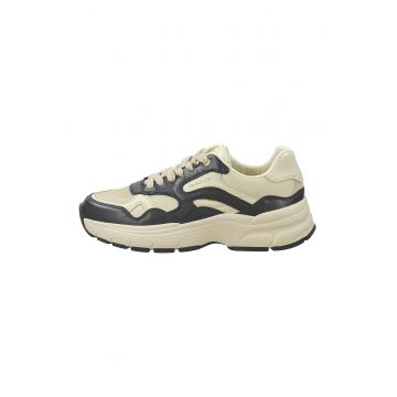 Pantofi sport wedge cu garnituri de piele