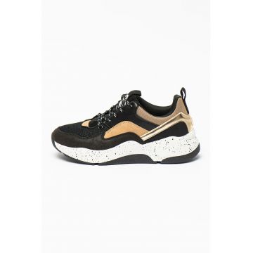 Pantofi sport wedge de piele ecologica cu insertii de plasa
