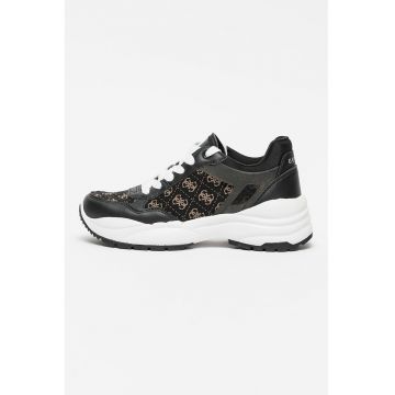 Pantofi sport cu talpa demi-wedge si garnituri cu model monograma