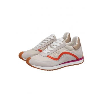 Pantofi sport de piele intoarsa cu garnituri textile 26673 - Portocaliu/Bej