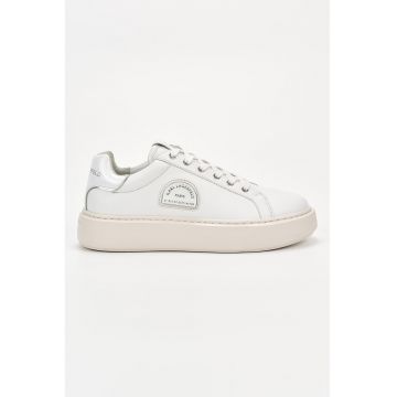 Pantofi sport din piele cu aplicatie logo metalica