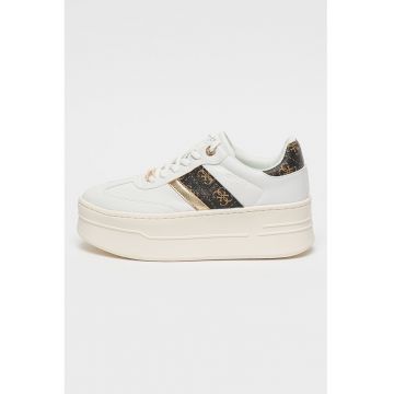 Pantofi sport flatform de piele ecologica cu garnituri logo