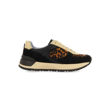 Pantofi sport cu animal print si garnituri din piele intoarsa
